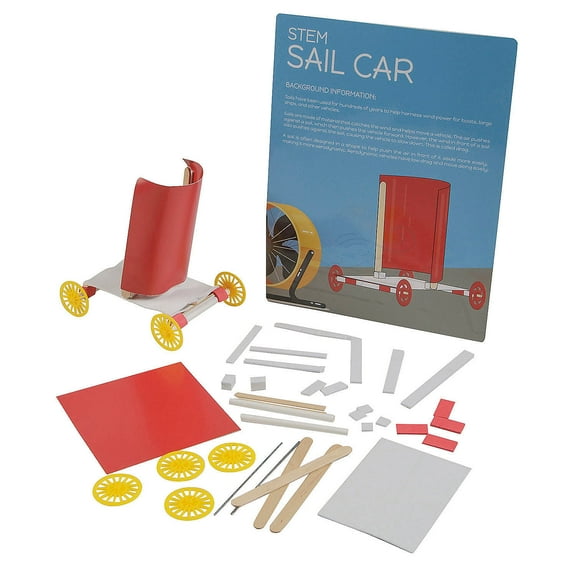 Fun Express 5 1/4" x 5 3/4" STEM Sail Car Craft Kit Educational Activities – Makes 12