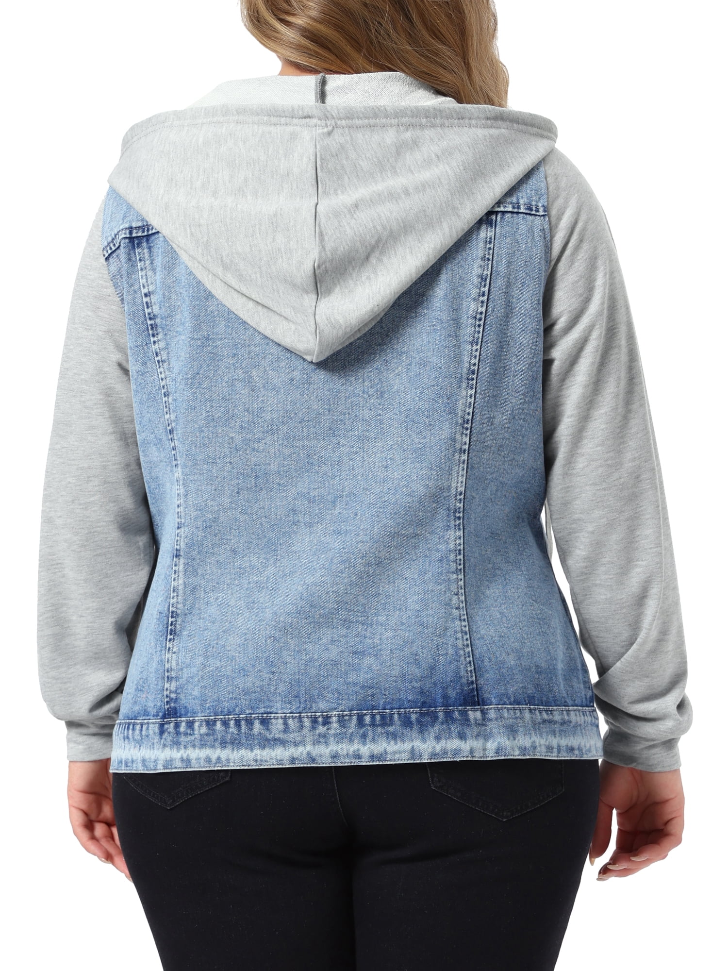 DARING DIVA Women's Plus Size Hood Long Sleeve Hoodie Jean Jacket 3X Washed Light Blue