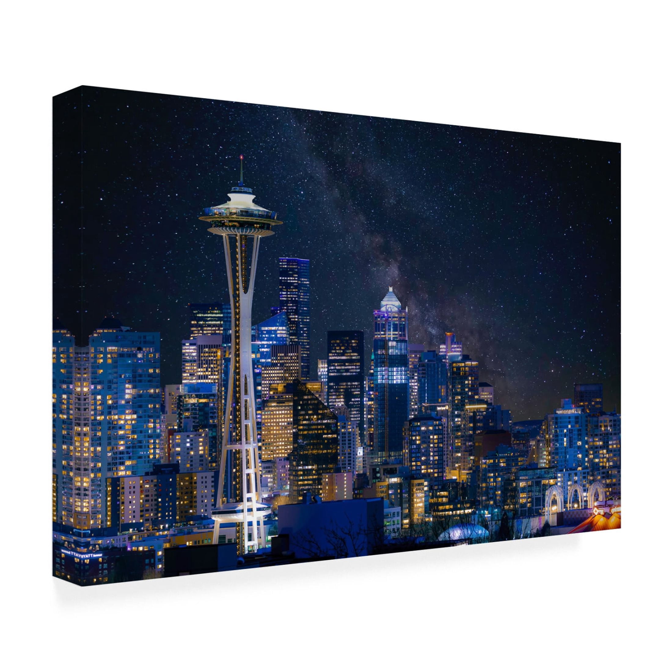 Canvas Wall Art - Danny Gao 'Night At Seattle' Wall Art for Living Room, Bedroom, or Office Décor by Trademark Fine Art - 32 x 22 Inches
