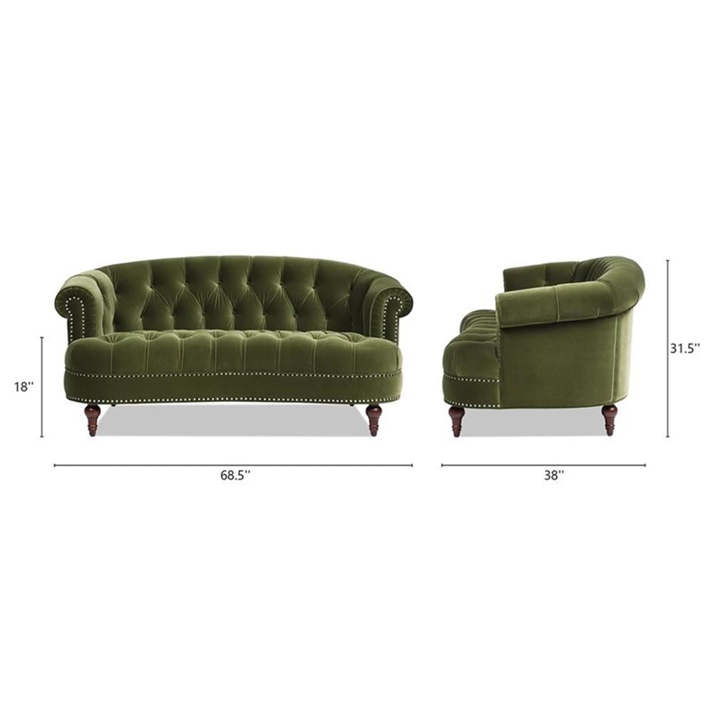 Maklaine Velvet Olive Green Loveseat Rectangular Button Tufted 68.5" Assembled