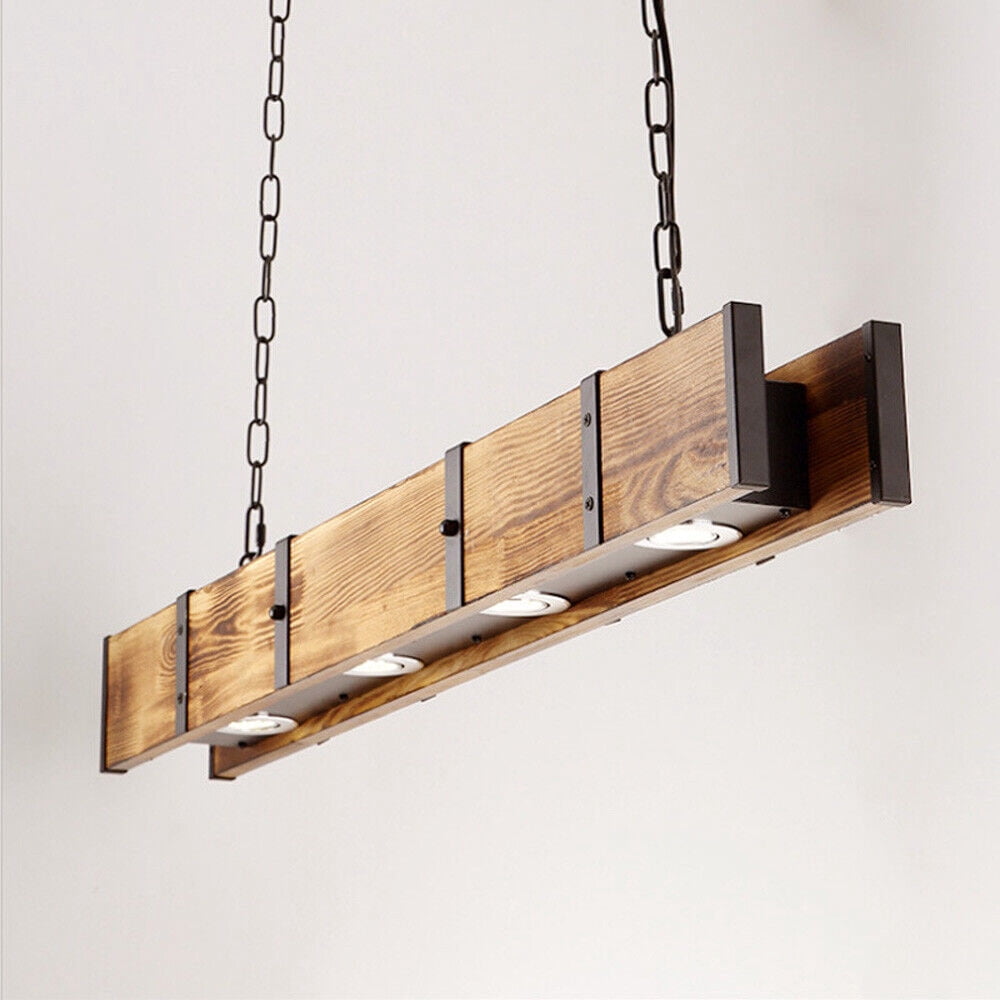 4-Light Chandelier Lighting Farmhouse Wood Large Linear Island Pendant Fixtures Rustic Wood 4 Lights Chandelier Farm House Ceiling Lamp Pendant Hanging Light Rustic Wood Island Lighting Kitchen