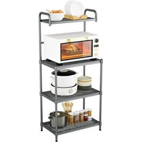 GOFLAME 4-Tier Microwave Oven Stand Storage, Multifunctional Kitchen Baker’s Rack, Sturdy Metal Construction, Microwave Rack with Mesh Wire Shelves, Adjustable Leveling Feet (Grey)