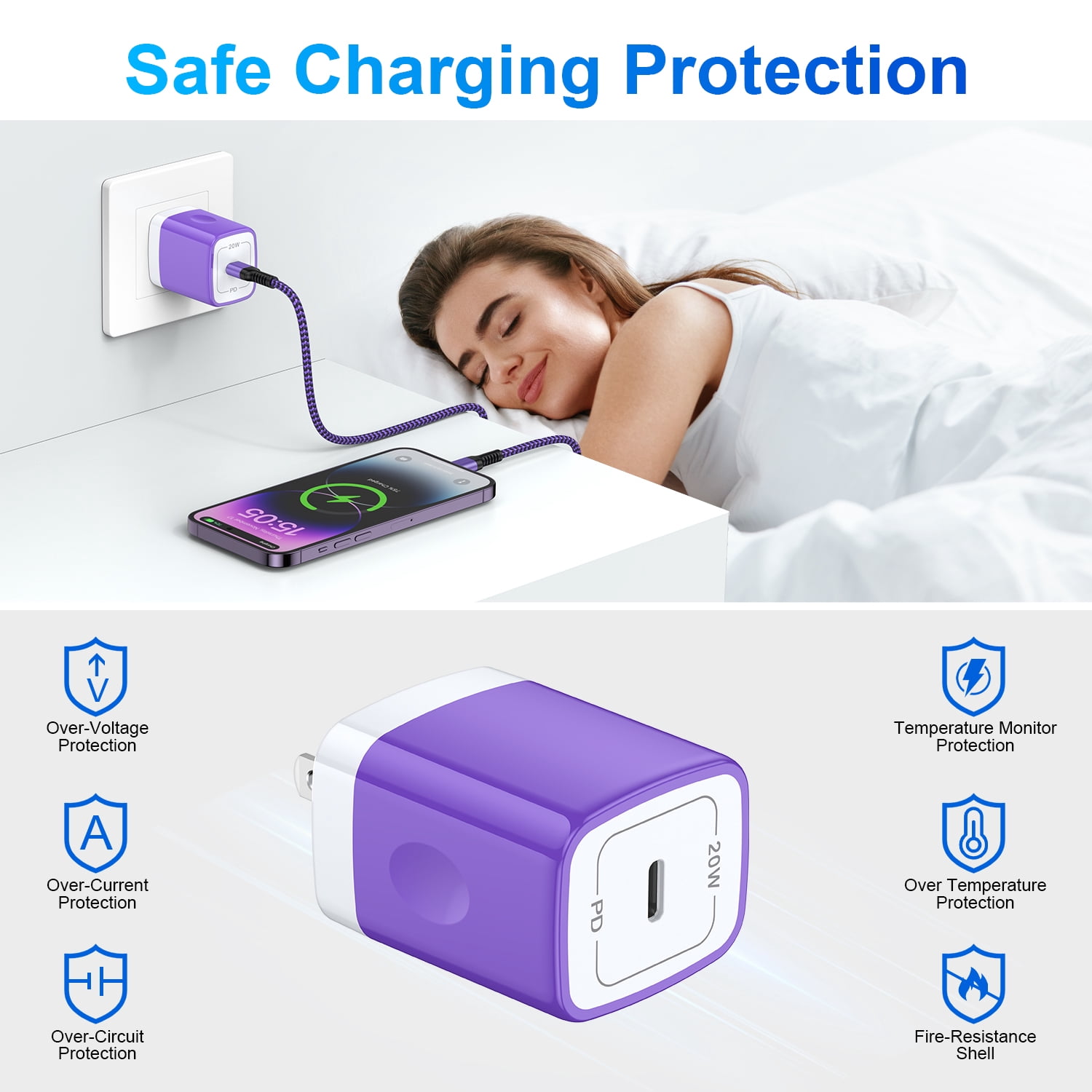 HAOANO USB C Wall Charger Block,2Pack 20W PD Android Type C Charger Block Fast Charging Block USB C Power Adapter w/ 2PCS USB C Charging Cable 10ft Type C Charger Cords Compatible for iPhone 14 13 12