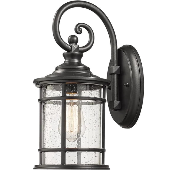 Emliviar Modern Outdoor Wall Lantern - 15.5" Carriage Light with Seeded Glass Shade, Black Finish, XE229B BK