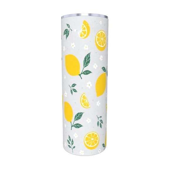 20oz Lemon Travel Tumbler with Handle and Straw Lid Yellow Fruit Insulated Car Coffee Cup Summer Gift for Women with Straw