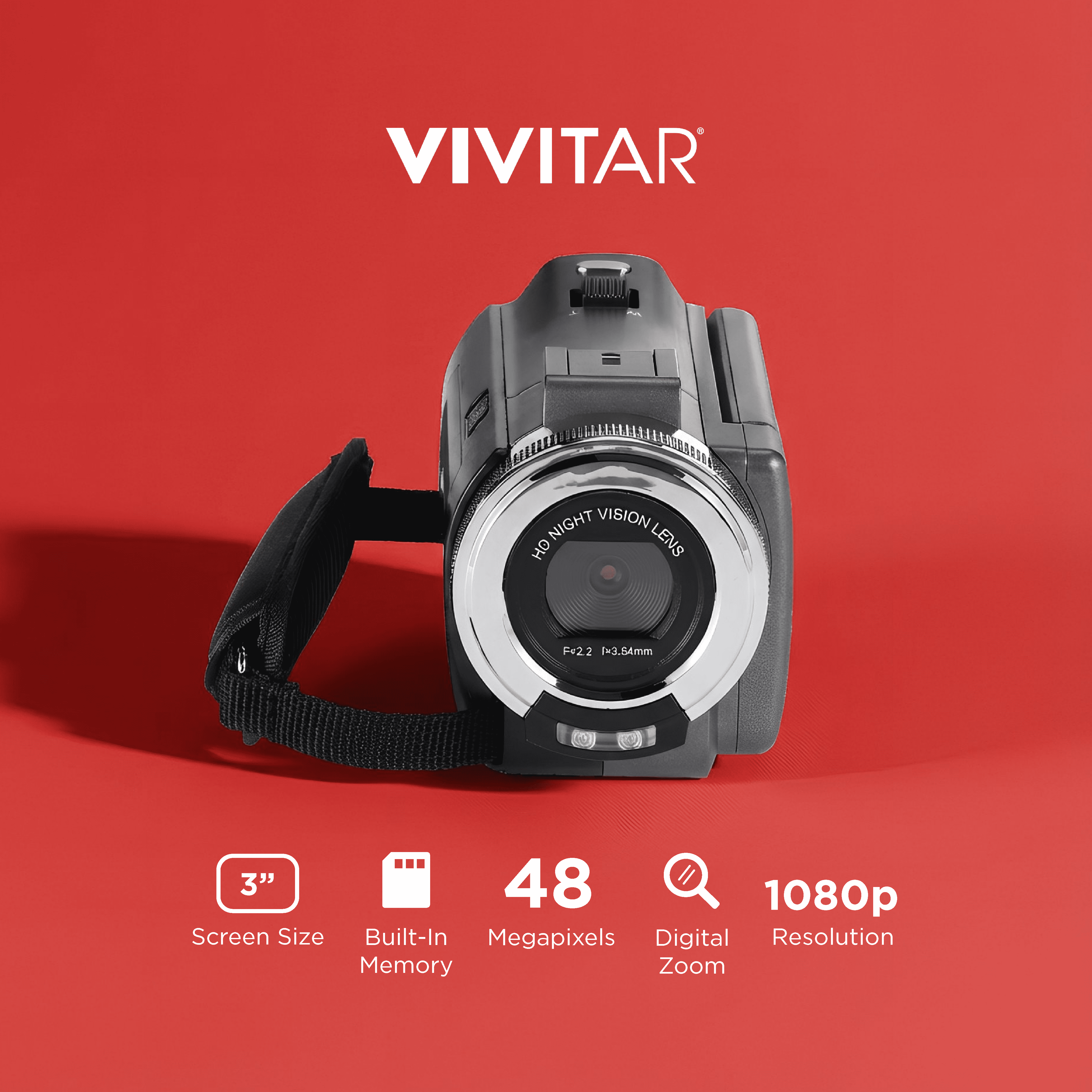 Vivitar PopCam Digital Camcorder, 48MP, Full HD 1080p Video Camera with 3" Flip Screen, 16x Digital Zoom, Built-in Microphone, Compact Vlogging Camera for Beginners, Travel, & Family Recording