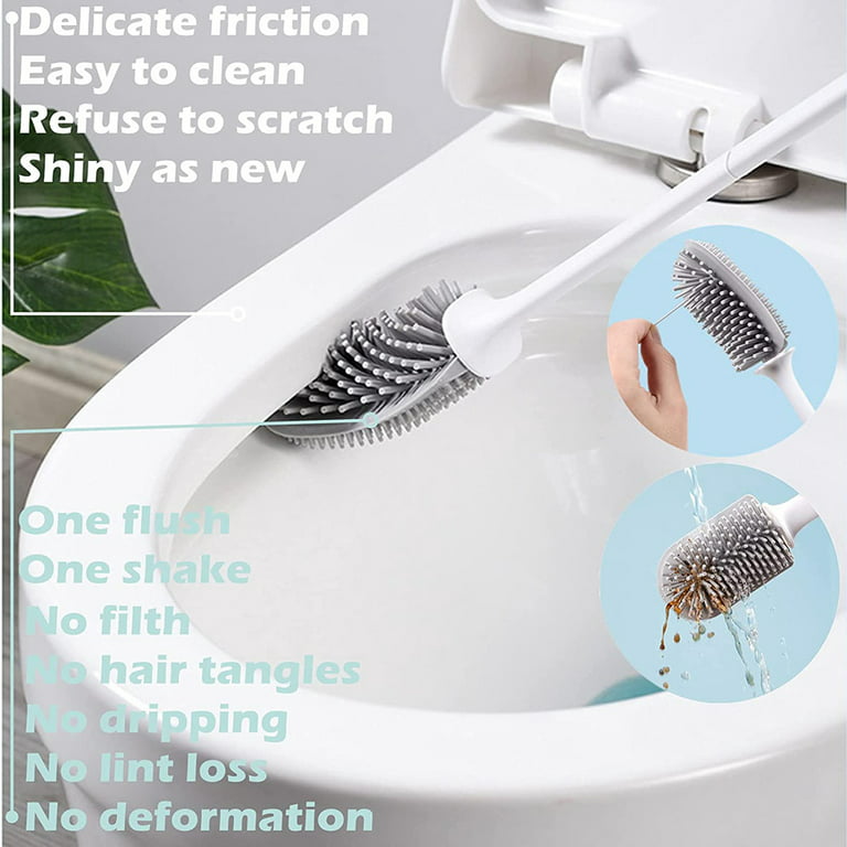 Flexer Silicone Toilet Brush and Holder Set for Bathroom, Deep Cleaning  Toilet Scrubber Toilet Cleaning System, Wall Mounted Toilet Wand No-Slip  Long Handle Soft Bristle Clean Toilet Corner Easily 