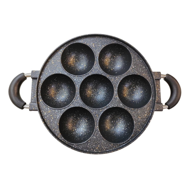 Molde para muffins, antiadherente, de aleación de aluminio con 7 agujeros y mango. negro con punto