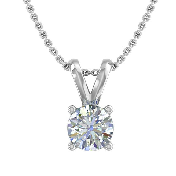 1/3 Carat Diamond Solitaire Pendant Necklace in 14K White Gold (Silver Chain Included) - IGI Certified