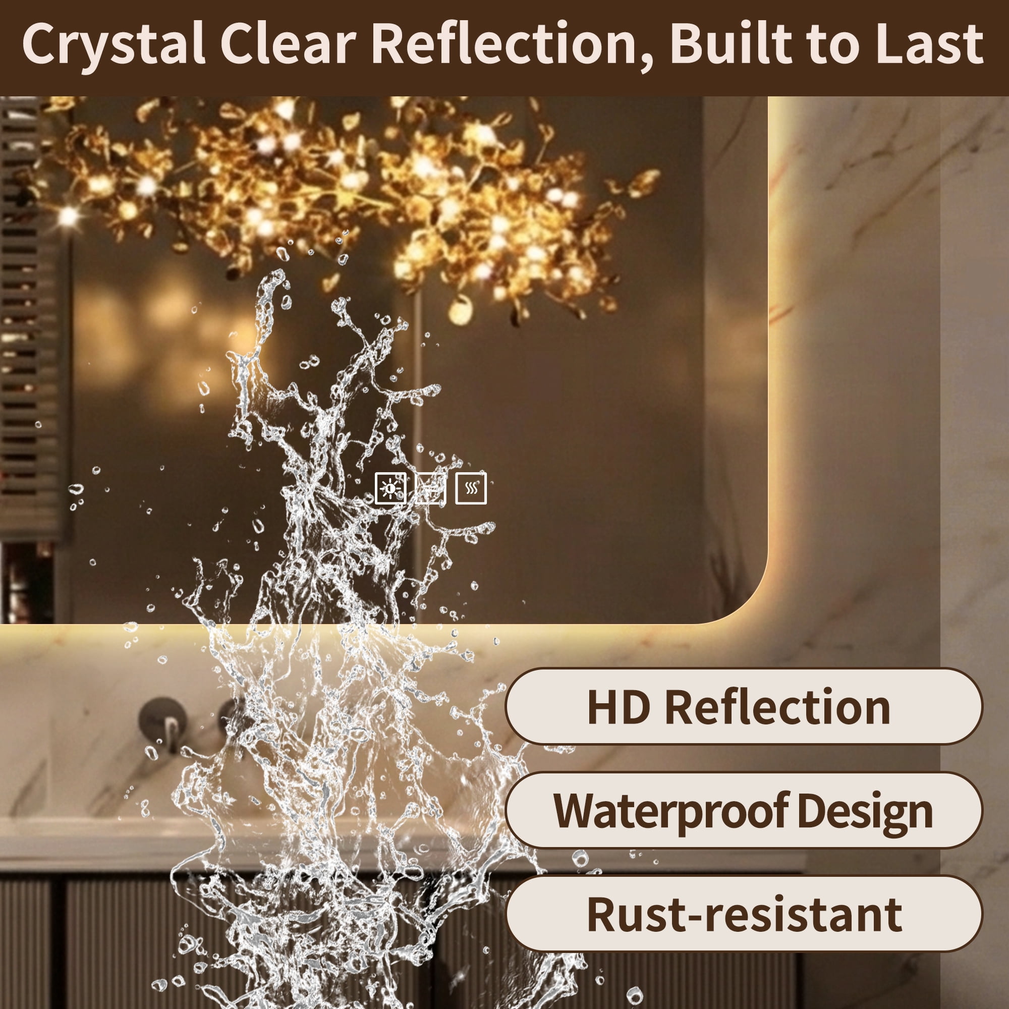 Garitin LED Bathroom Mirror and Backlit Vanity Mirror 48 x 24 Inch, Wall Mounted Dimmable Mirror with Anti Fog and 3 Color Lighting, Clear