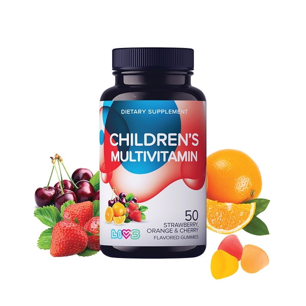 LIVS Children's Multivitamin Dietary Supplement, 50 Strawberry, Orange & Cherry Flavored Gummies