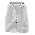 thumbnail image 2 of BXJX Women V Neck Fleece Vest- Open Front Button Down Sleeveless Casual Winter Warm Cozy Outerwear with Pockets White Size L, 2 of 6