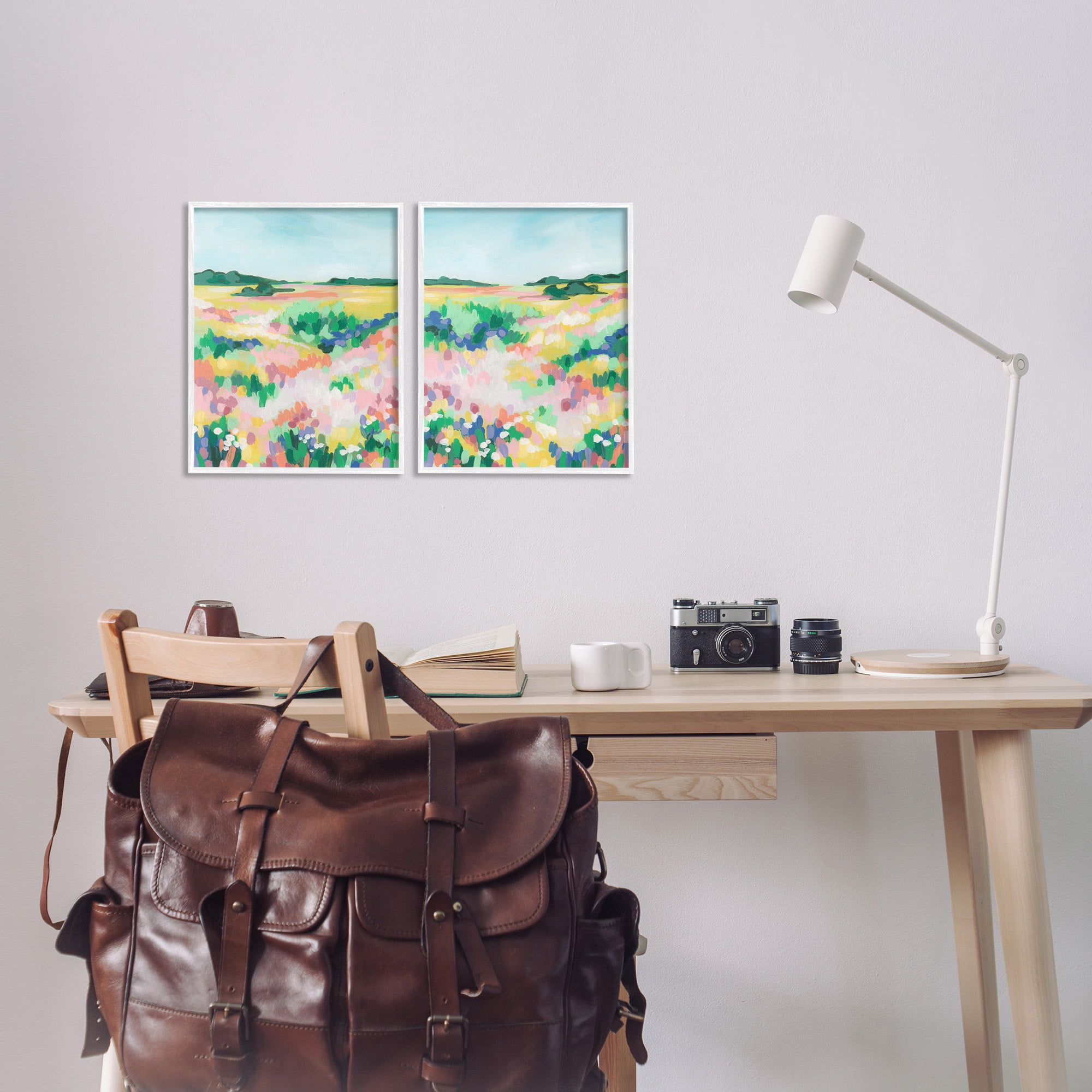 Stupell Industries Modern Country Meadow Landscape Painting White Framed Art Print Wall Art, 11 x 14, Set of 2