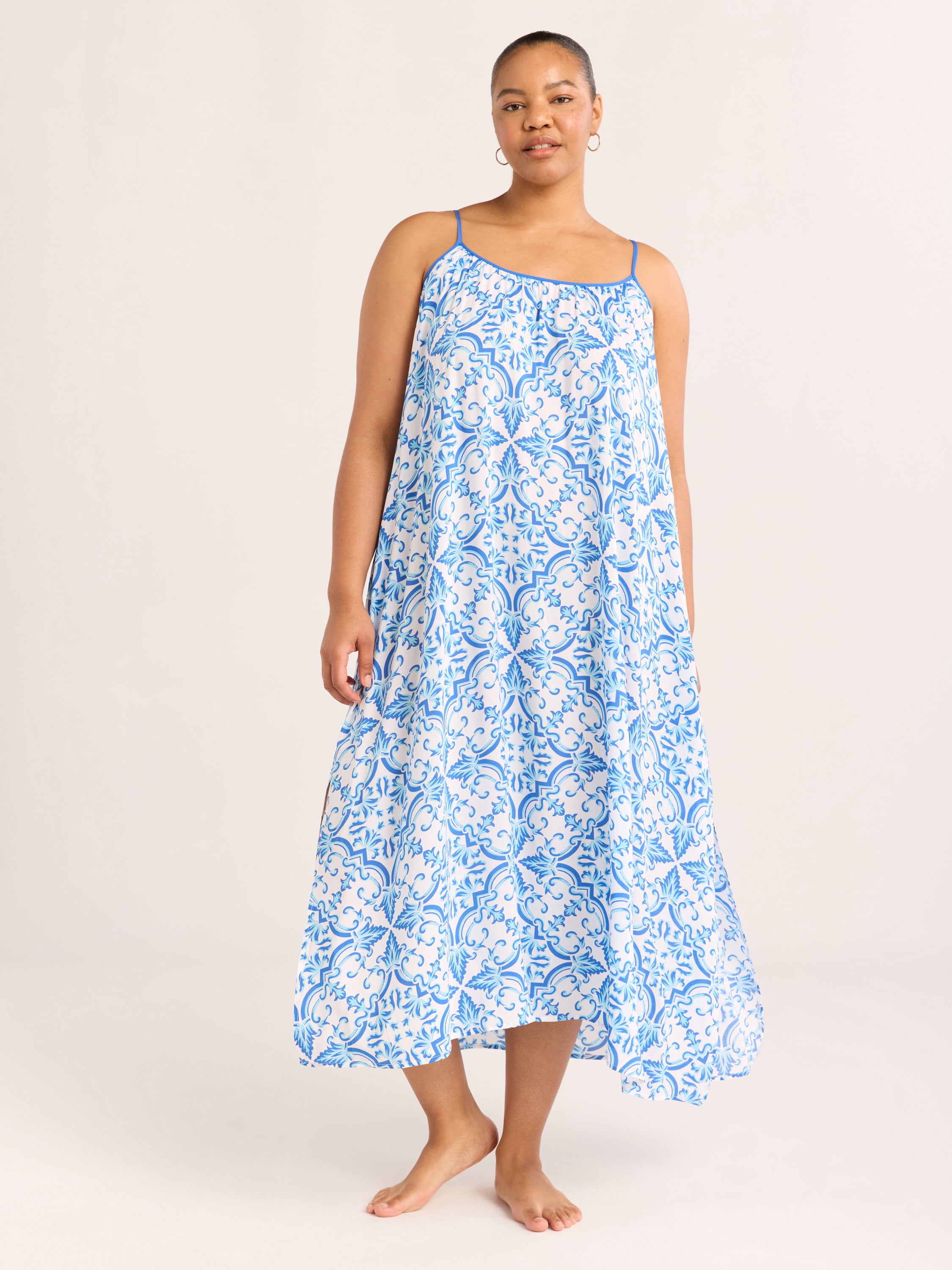 Joyspun Women’s Sleepwear Woven Strappy Maxi Nightgown, Sizes S-4X