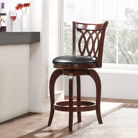 Swivel Motif Design Stool with Faux Leather Cushion - Cherry