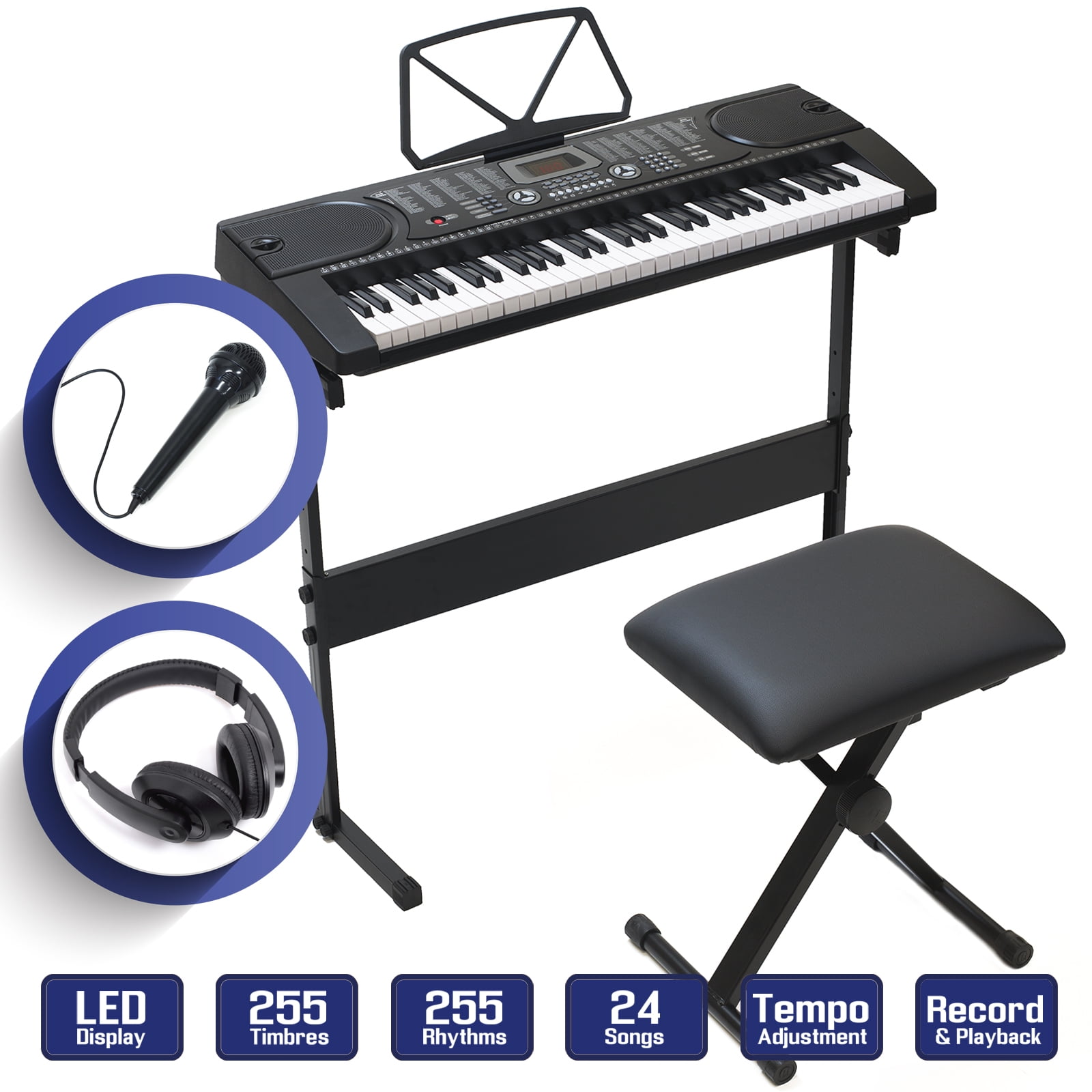 61 Key Electronic Keyboard Piano With Stand Stool Headphones