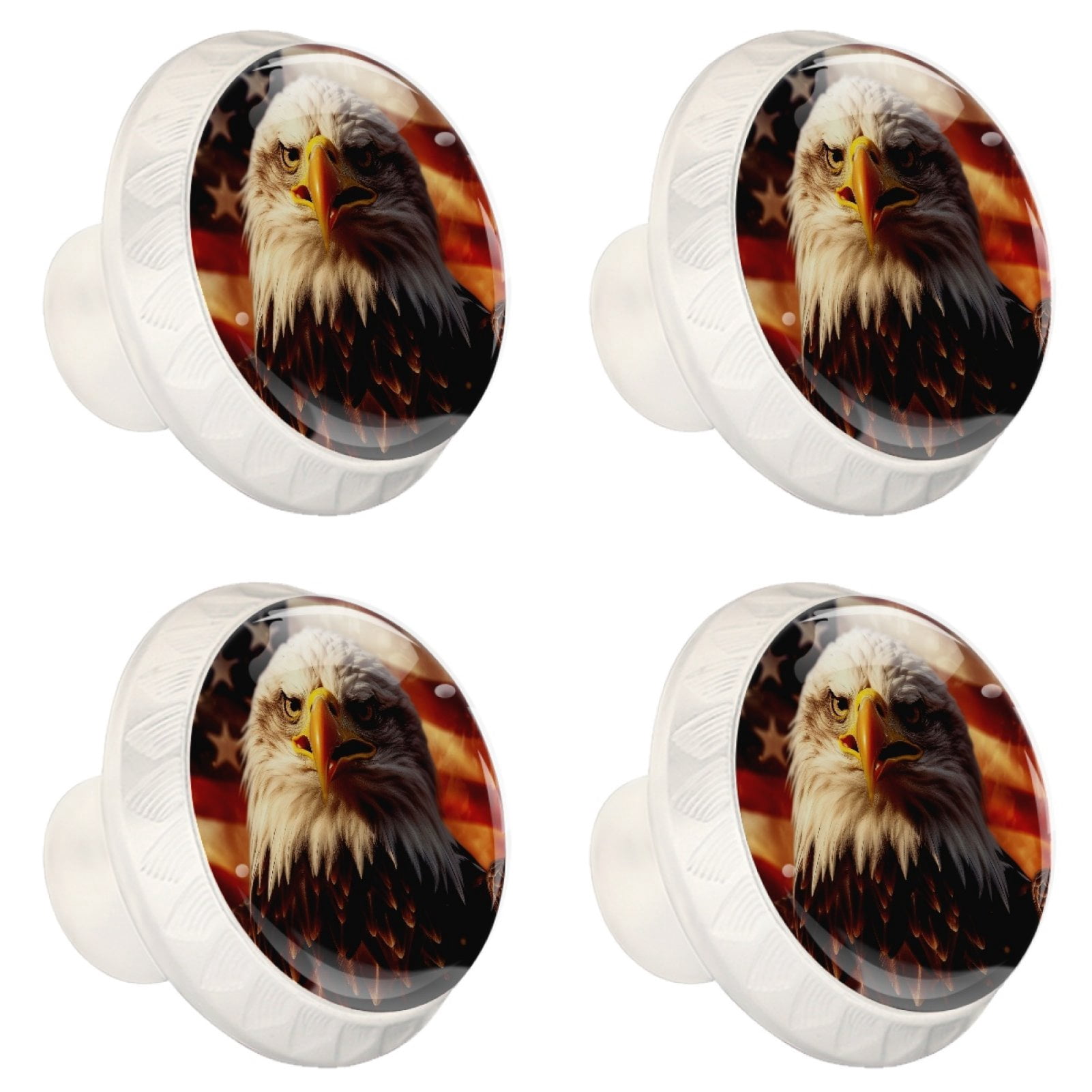4 Pcs Eagle and American Flag Knobs for Kitchen Cabinet Cupboard Dresser Bookcase Drawer Pulls Handles Round Home Decor
