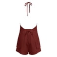 thumbnail image 6 of Summer Shorts Set for Women Linen Halter Neck Sleeveless Fitted Crop Top and High Waist Ties Shorts Outfit Wine S, 6 of 6