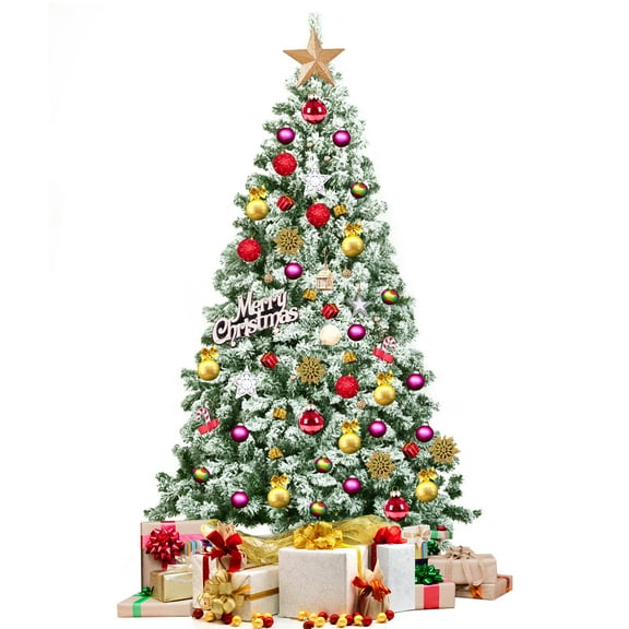 Topbuy 6FT Artificial Hinged Christmas Pines Tree Snow Flocked Decoration Tree