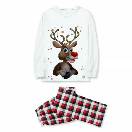 

Scyoekwg Family Matching Christmas Pajamas Sets Round Neck Christmas Pattern Print Comfy Loose Holiday Family Pajamas Set Winter Warm Long Sleeve and Long Pants Baby-Kids-Adult White XL
