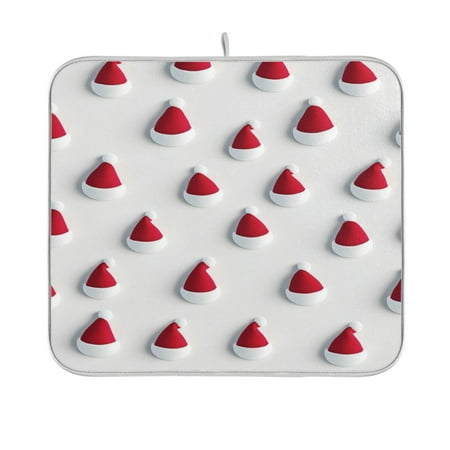 

Dish Drying Mats Double Sided Reversible Kitchen Drying Mat with Hanging Loop Santa Claus Pattern