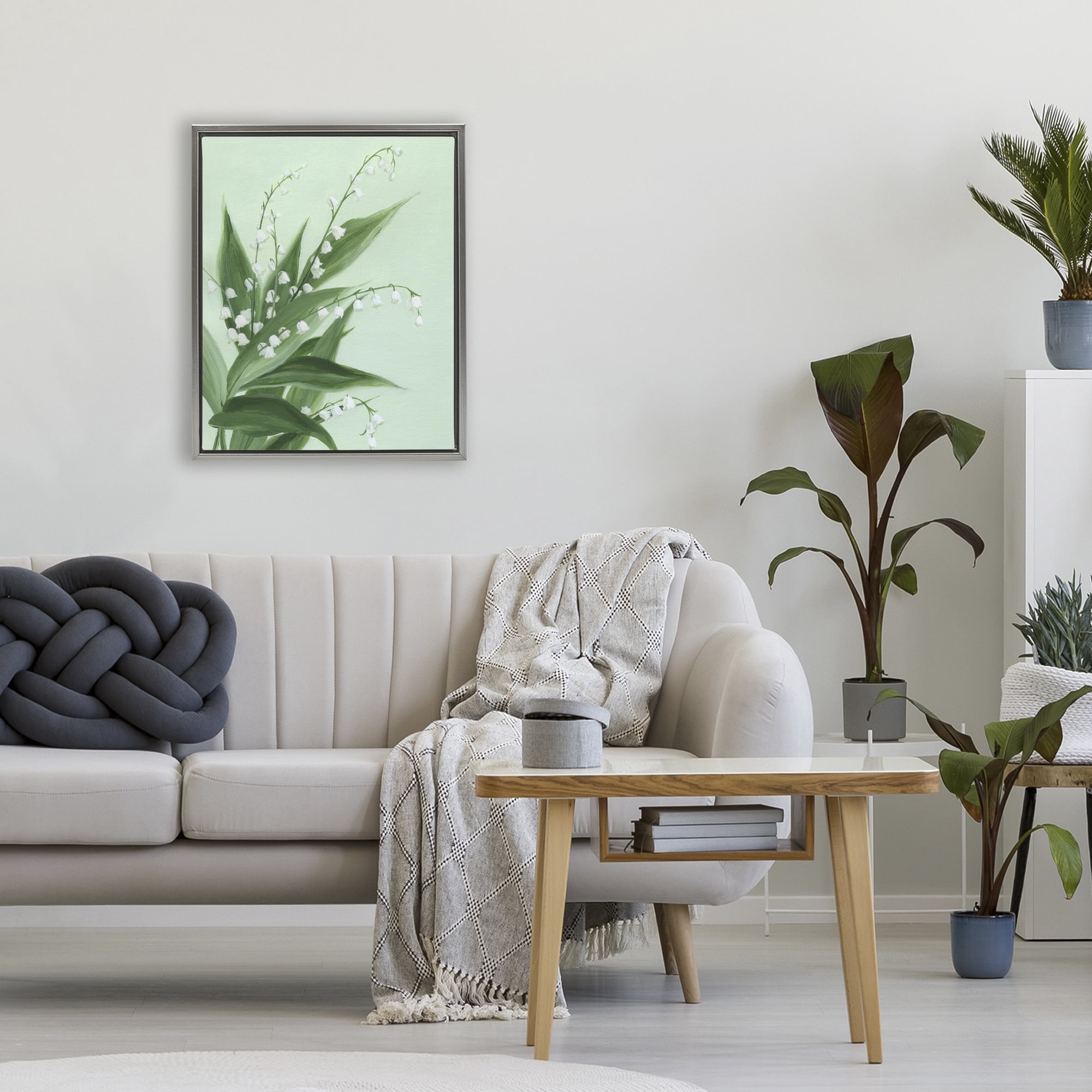 Stupell Industries Verdant Lily Of Valley Gray Framed Floater Canvas Wall Art, design by Grace Popp