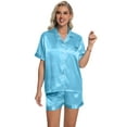thumbnail image 5 of DAKIMOE Womens Silk Pajama Sets Satin Pajamas for Women Set Short Sleeve Shirt with Shorts 2 Piece Pjs Sets Soft Silky Sleepwear Nightwear Button-Down Loungewear S-XL, 5 of 10