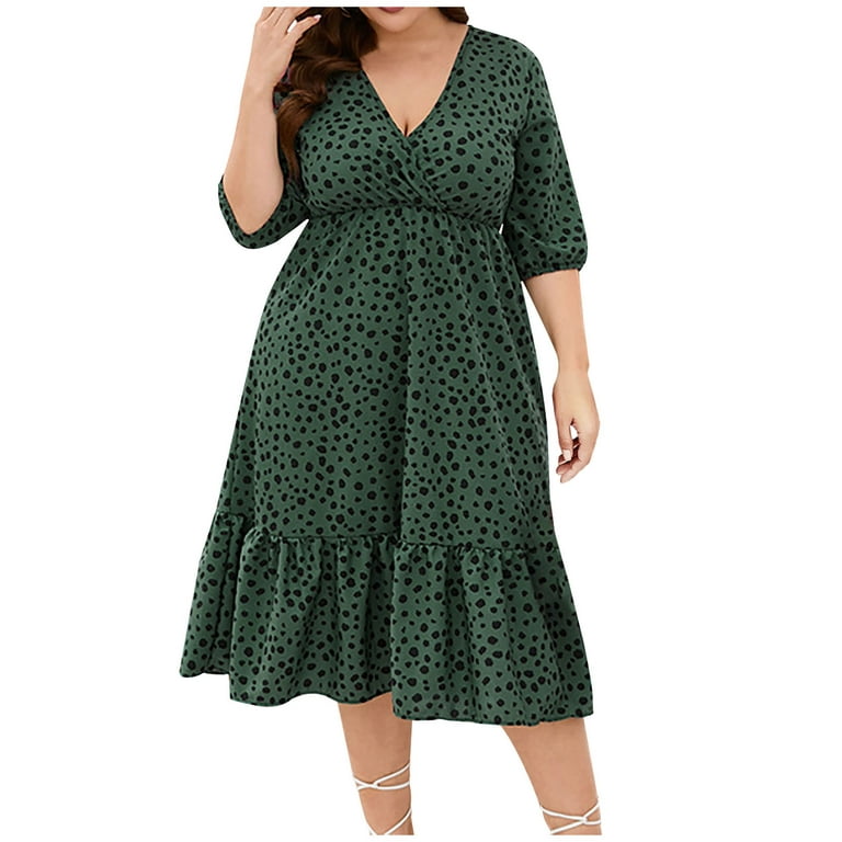 Womens Plus Size Dresses Large Bust Puff Sleeve Hide Belly Casual