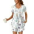 thumbnail image 2 of Feancey 2 Piece Sets for Women Summer Pajamas Loungewear Set Front Ruched Casual Floral Pjs Shorts Set Cozy Soft Short Sleeve Sleepwear Two Piece Spring Sale 2025 Multicolor M, 2 of 6