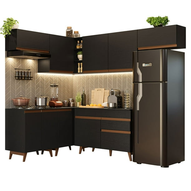 Madesa Gabinete de Cocina Integral Completa de Esquinero 402 cm Reims Negro 03
