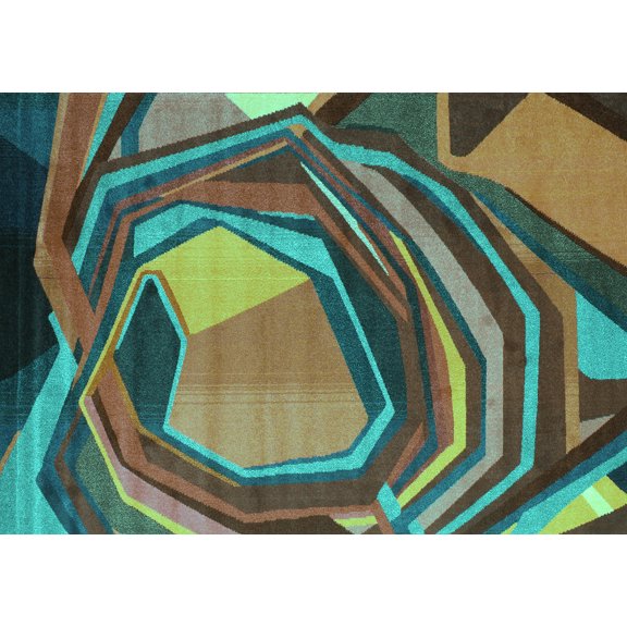 Ahgly Company Indoor Rectangle Abstract Turquoise Blue Contemporary Area Rugs, 5' x 7'
