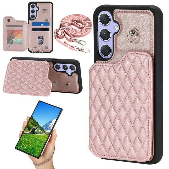 Case for Samsung Galaxy A54 5G, Detachable Crossbody Strap Wallet Case with Card Slots, Stand Ring Flip PU Leather Protective Cover Lanyard for Women for Samsung Galaxy A54 5G, Rosegold