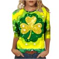 thumbnail image 2 of Xdegoge Saint Patricks Day Outfit Women 3/4 Sleeve Tie-Dye Shamrock T-Shirt with Silver Clover Center, Green & Blue Gradient, Funny St. Patrick's Shirts, 2 of 5