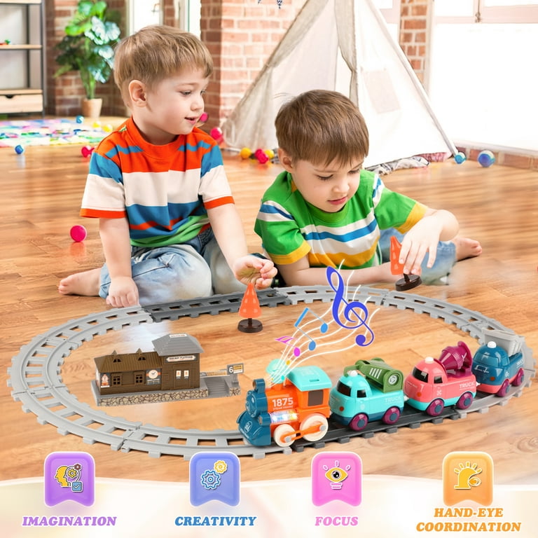 UQN Train Set for Toddlers, Electric Train Toys with Tracks, Light