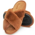 thumbnail image 3 of DANNTO Women's Slippers Cross Band Soft Plush Furry Open Toe House Shoes Indoor Warm Comfy Cozy Bedroom Flats Slide, 3 of 8