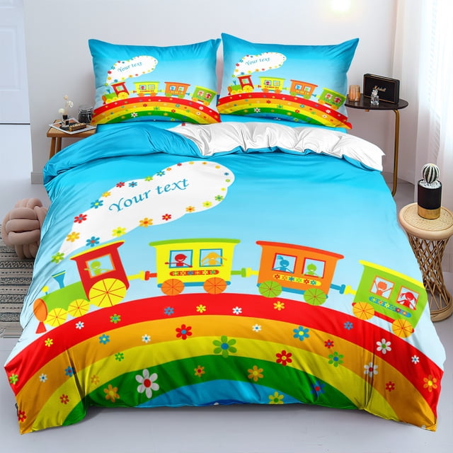 Small Train Quilt Cover Suit, Three-piece Set, Bedding, Microfiber, Duvet Cover, Suitable For Boys And Girls-SinKeeU