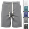 thumbnail image 3 of Cmfcve Men's Plus Size Shorts Drawstring Straight Half Shorts Pockets Elastic Waist Cotton Linen Pants, 3 of 4