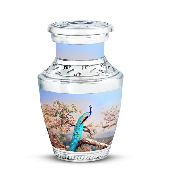 MUKTIVE Peacock Memorial Small Urns for Human Ashes Adult Male & Female, Grey Cremation Urn for Men Ashes Adult Women & Men, Decorative Keepsake Urn, 3 Inch