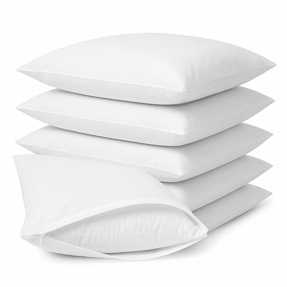 6-Pack Zippered Fabric Pillow Protector Covers 20" x 30" – Waterproof Interior, Breathable Non-Woven Design, Fits Standard & Queen – Dorm, Home, Hotel, Travel Use