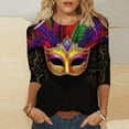 thumbnail image 2 of Mardi Gras Blouses for Women 3/4 Length Sleeve Tops Carnival Parade Street Shirts Fat Tuesday Three Quarter Sleeve Tees Mask Graphic Funny Top Holiday Outfits Women, 2 of 5