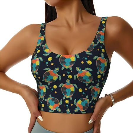 Jgfou Colorful Turtles Print Womens Sports Bra - Padded Workout Sports Bras Crop Tank Top