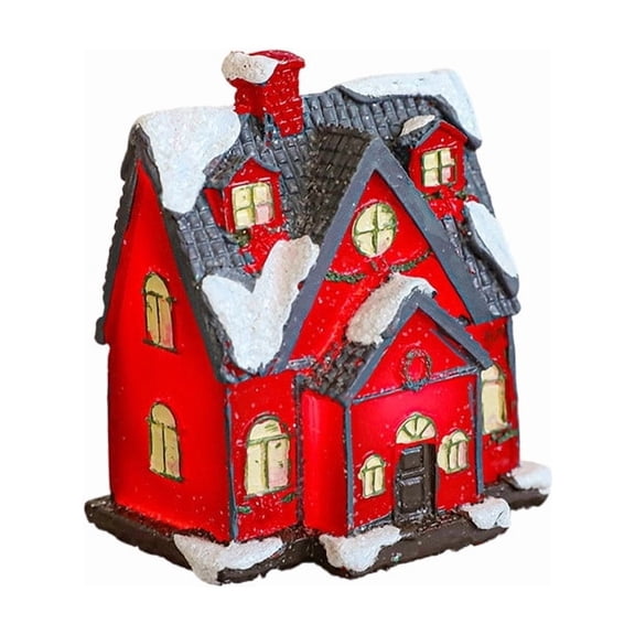 2026 Christmas Indoor Decoration Resin Christmas House Mini Desktop Ornament Color Lighting Gift Decoration