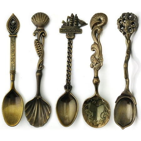 

Meizhencang 5Pcs Coffee Spoon Creative Elegant Compact Alloy Retro Spoon Tableware Set for Bar Home Dining Room