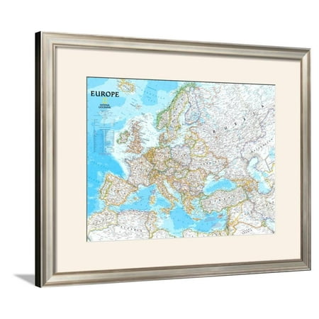 Europe Political Map Framed Art Print Wall Art - 40.5x32.5