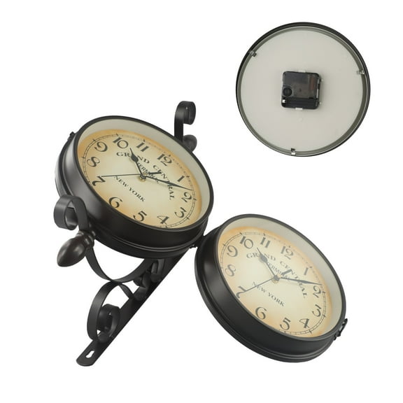 BCLONG Vintage Double Sided Wall Clock Wrought Iron Train Grand Station Style