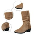 thumbnail image 6 of Shadoumai Mid Calf Boots for Women Low Chunky Block Heel Fashion Suede High Almond Toe Booties Comfortable Vintage Dressy Slip On Western Shoes, 6 of 8