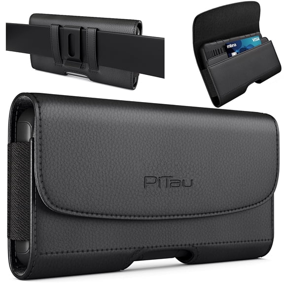 Cell Phone Belt Holder for iPhone 17, 17 Pro, 16, 15 Pro 14, 14 Pro 13 Pro, 13 12 Pro, 12, iPhone 11, XR, Premium Holster Case with Belt Clip for Men ID Card Pouch (Fits with Case on)