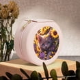 thumbnail image 6 of Yiaed Sunshine Cute Cat Sunflower Print Travel Jewelry Case Bridesmaid Gift Boxes Jewelry Travel Organizer Small Round Jewelry Box Mini Storage-Pink, 6 of 7