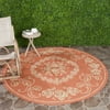 SAFAVIEH Courtyard Elena Traditional Floral Indoor/Outdoor Area Rug, 6'7" x 6'7" Round, Terracotta/Natural
