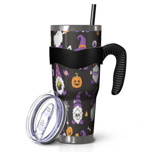 40oz Tumbler,Halloween Gnome Witches with Spooky Elements Insulated Tumblers with Removable Handle,Stainless Steel Double Vacuum Coffee Tumbler Cup with Straw for Home,Office,Travel,Party